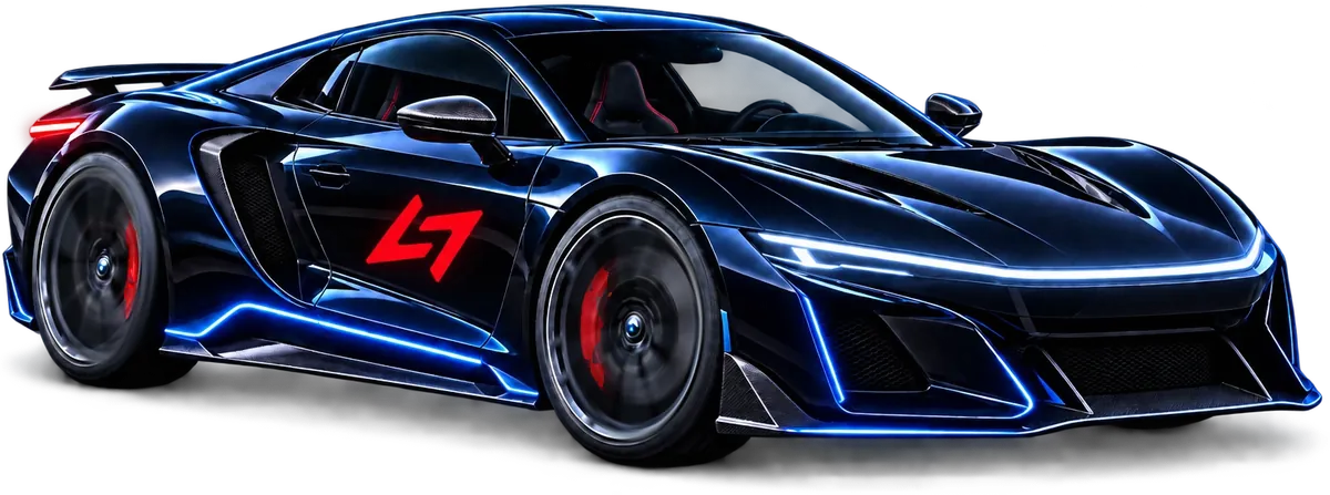 Carro esportivo em alta velocidade com o logo da Sinal do Céu